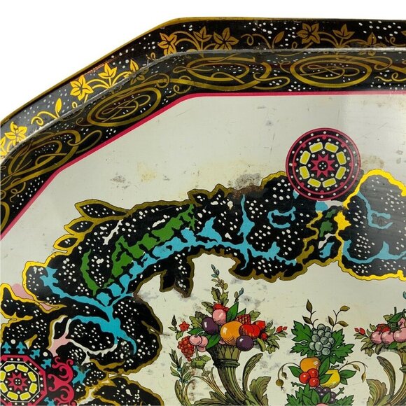 Daher Decorated Ware Metal Tray Floral Fruit Design Vintage Made In England - Picture 5 of 6